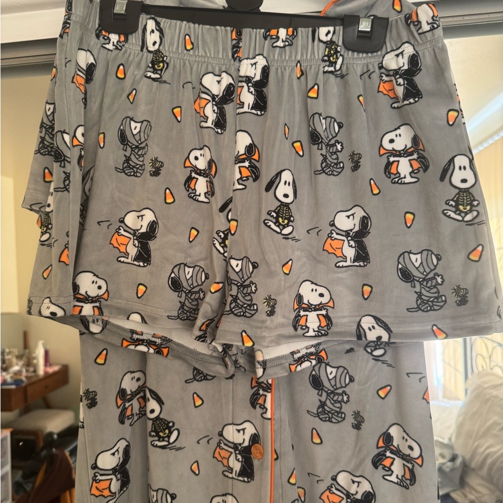 Munki Munki Peanuts Snoopy Candy Corn Soft Pajama Short Set XL NWT